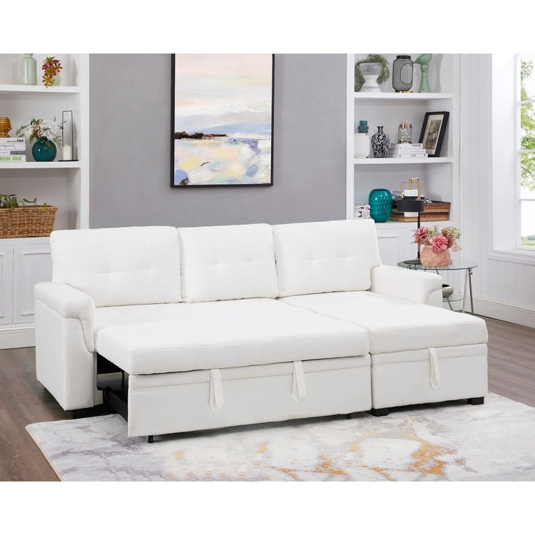 Divano componibile reversibile con letto estraibile, chaise longue con contenitore nascosto, gambe resistenti,