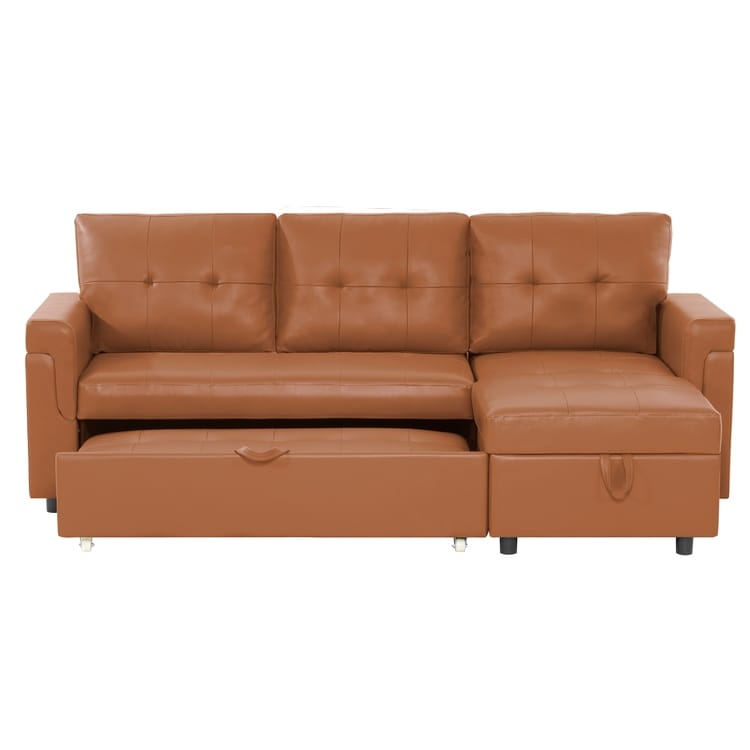 Divano componibile reversibile con letto estraibile, chaise longue con contenitore nascosto, gambe resistenti,