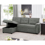 Divano componibile reversibile con letto estraibile, chaise longue con contenitore nascosto, gambe resistenti,
