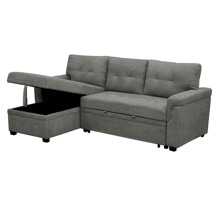 Divano componibile reversibile con letto estraibile, chaise longue con contenitore nascosto, gambe resistenti,