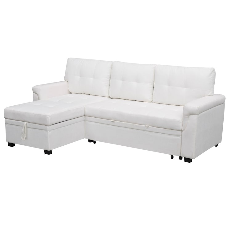 Divano componibile reversibile con letto estraibile, chaise longue con contenitore nascosto, gambe resistenti,