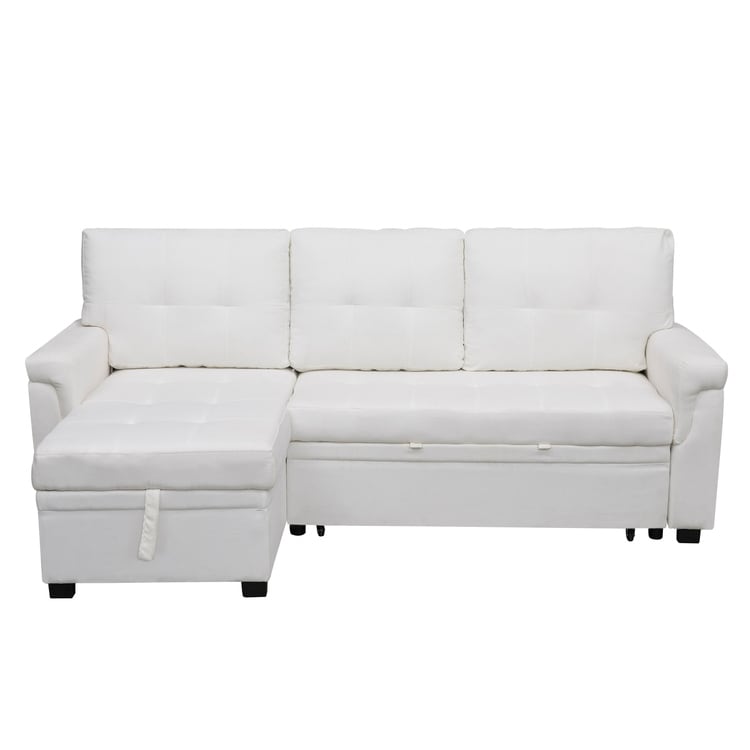 Divano componibile reversibile con letto estraibile, chaise longue con contenitore nascosto, gambe resistenti,