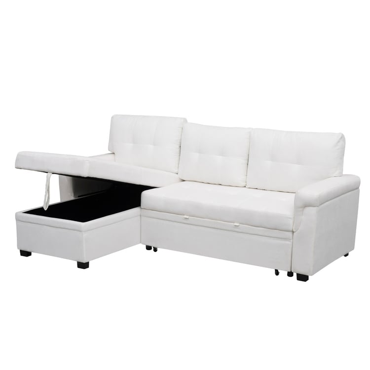 Divano componibile reversibile con letto estraibile, chaise longue con contenitore nascosto, gambe resistenti,