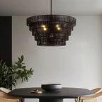 Lampadario moderno bohémien Piersan a 5 luci con paralume in rattan a più livelli - 26 pollici di larghezza