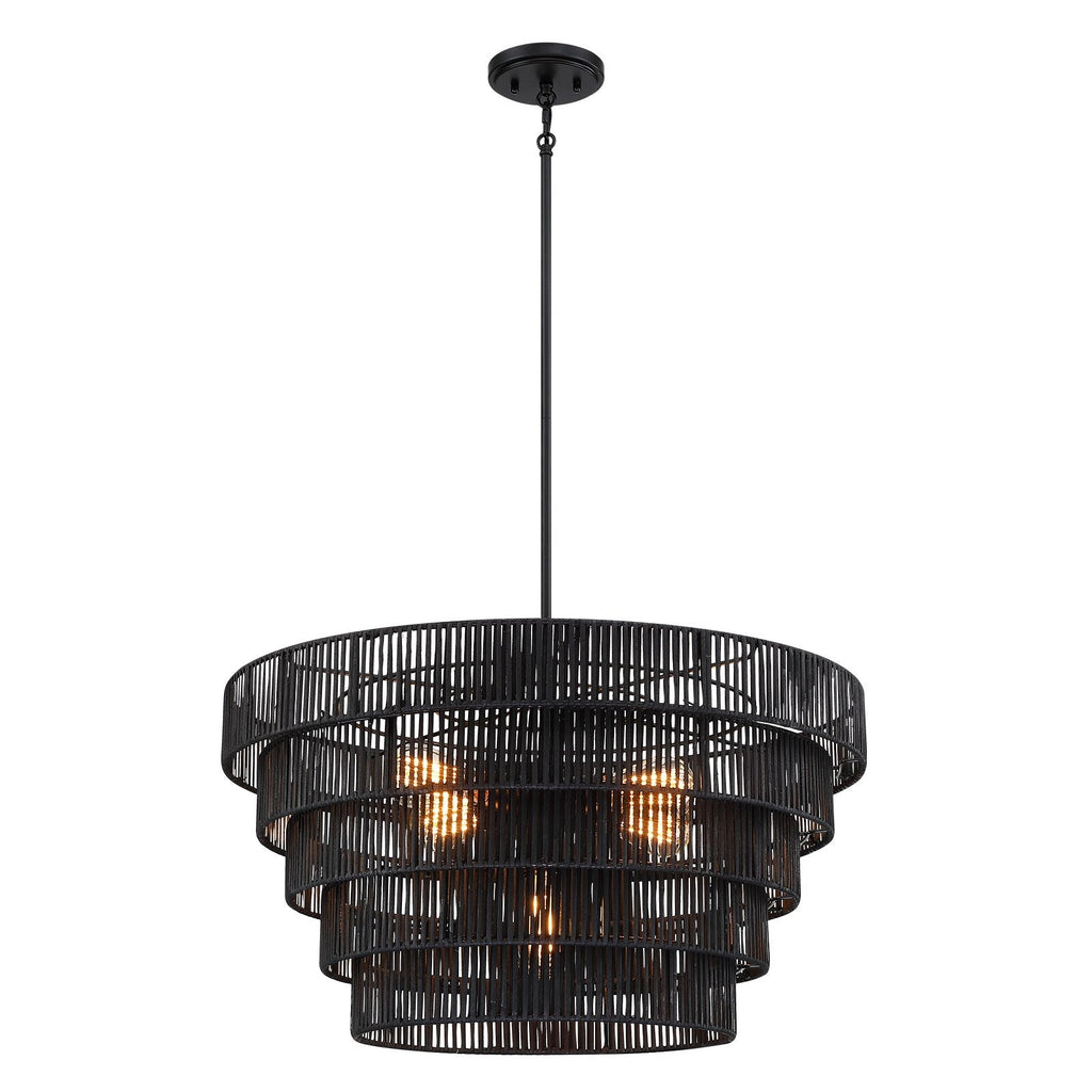 Lampadario moderno bohémien Piersan a 5 luci con paralume in rattan a più livelli - 26 pollici di larghezza