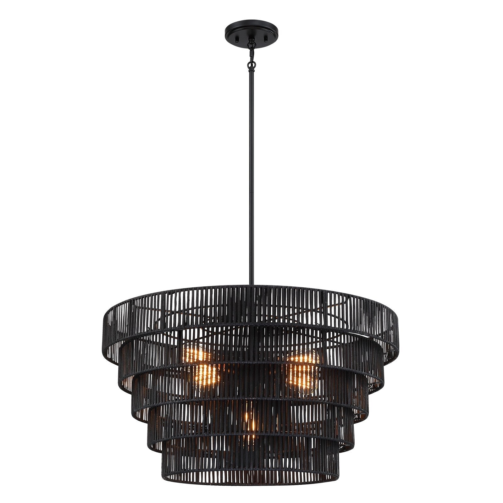 Lampadario moderno bohémien Piersan a 5 luci con paralume in rattan a più livelli - 26 pollici di larghezza