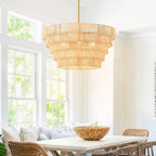 Lampadario moderno bohémien Piersan a 5 luci con paralume in rattan a più livelli - 26 pollici di larghezza