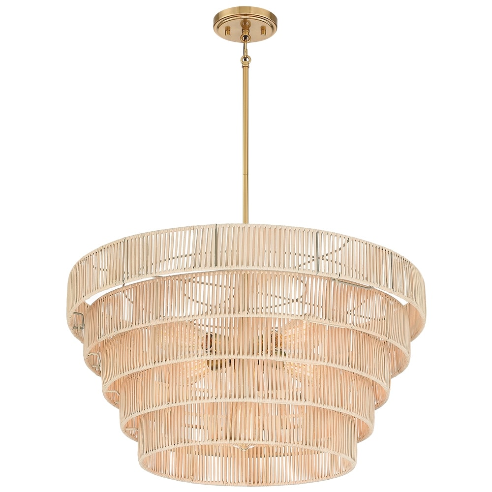 Lampadario moderno bohémien Piersan a 5 luci con paralume in rattan a più livelli - 26 pollici di larghezza
