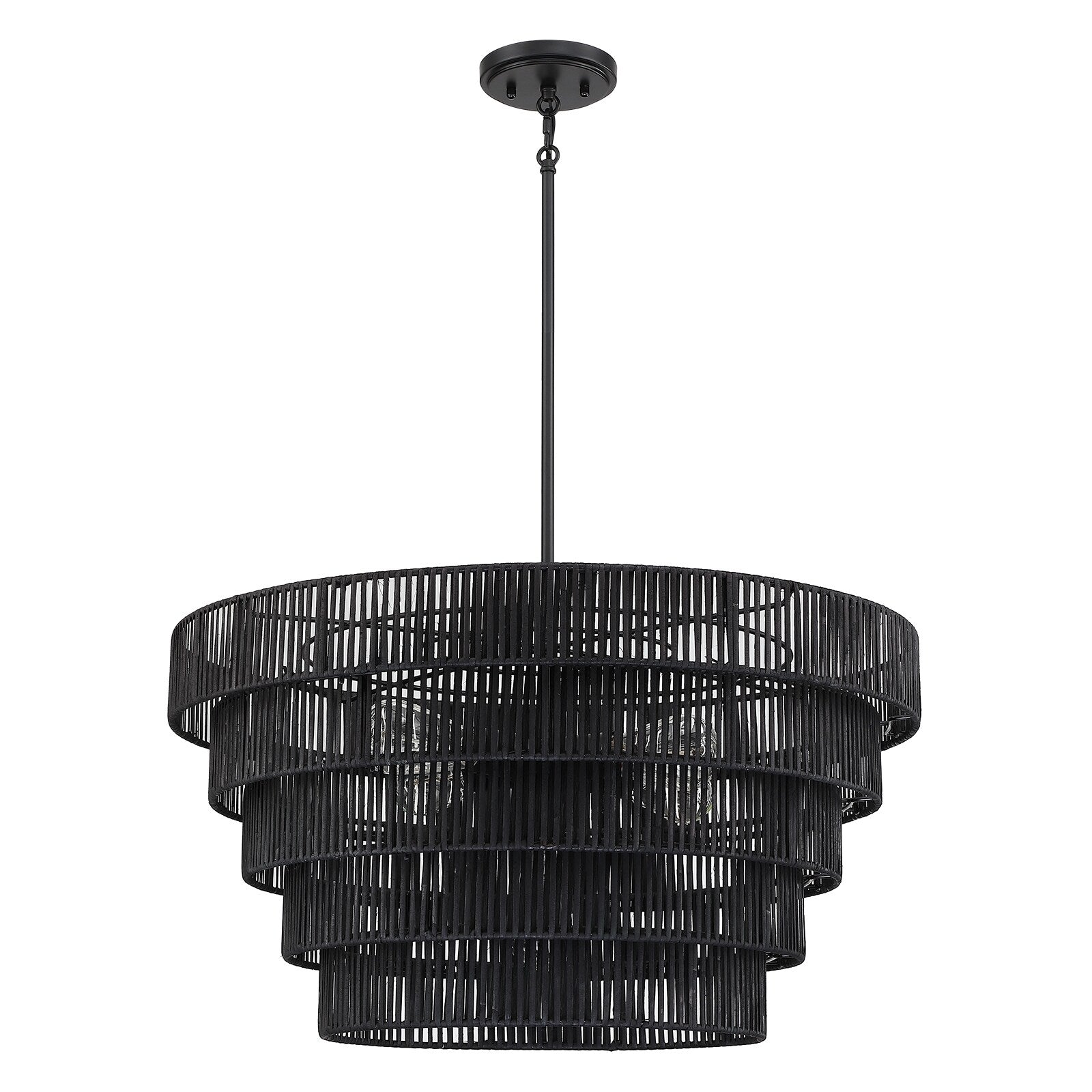 Lampadario moderno bohémien Piersan a 5 luci con paralume in rattan a più livelli - 26 pollici di larghezza