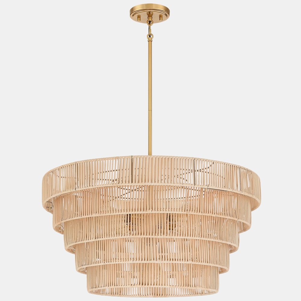 Lampadario moderno bohémien Piersan a 5 luci con paralume in rattan a più livelli - 26 pollici di larghezza