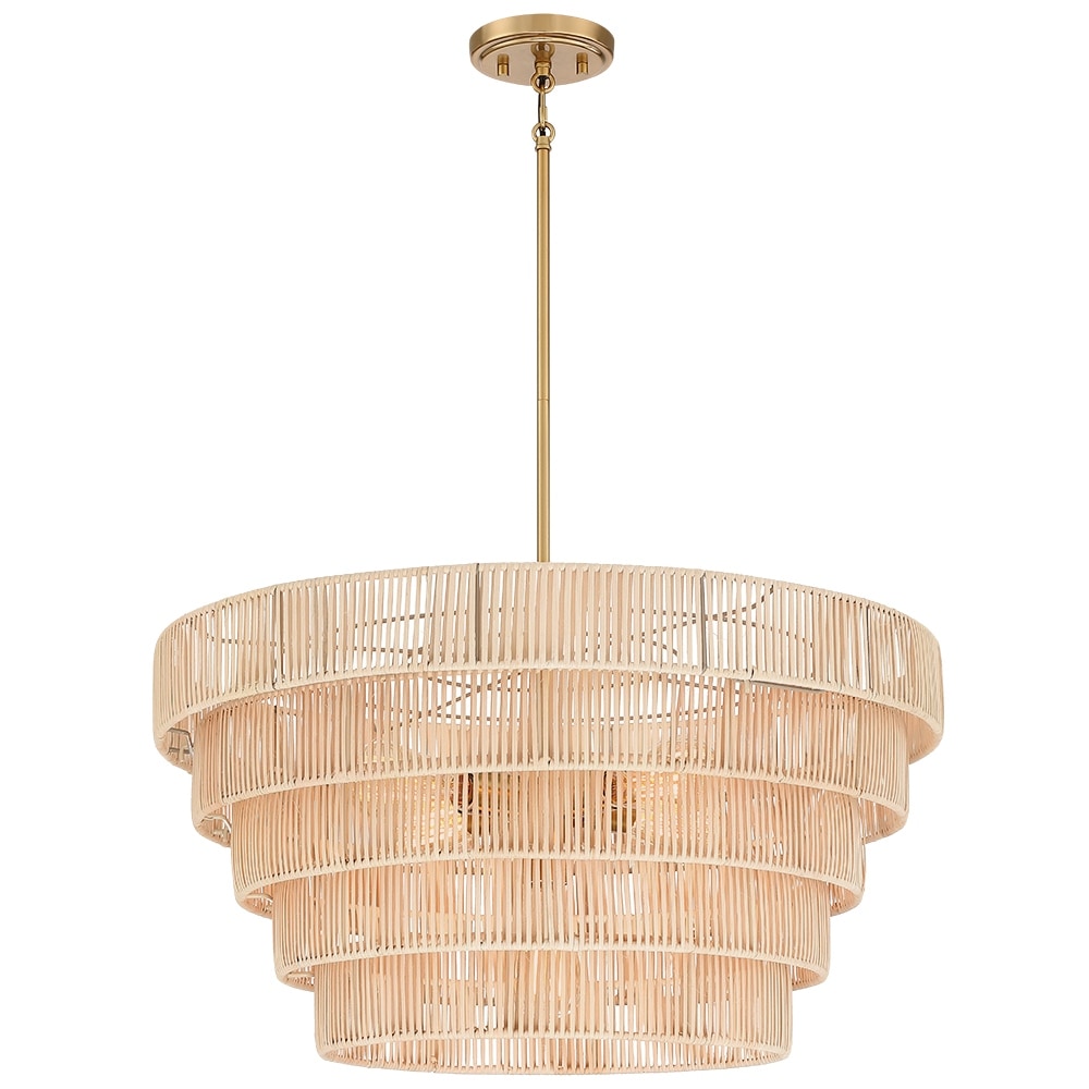 Lampadario moderno bohémien Piersan a 5 luci con paralume in rattan a più livelli - 26 pollici di larghezza