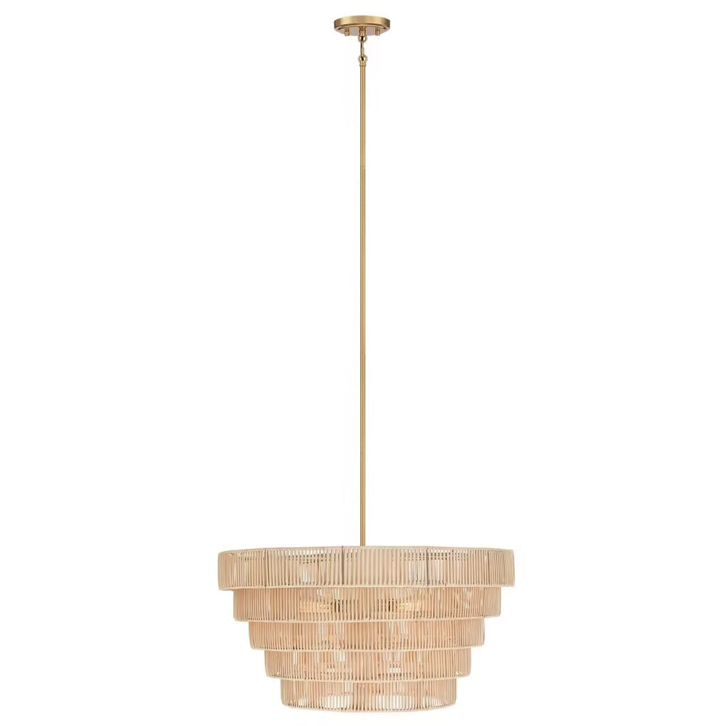 Lampadario moderno bohémien Piersan a 5 luci con paralume in rattan a più livelli - 26 pollici di larghezza