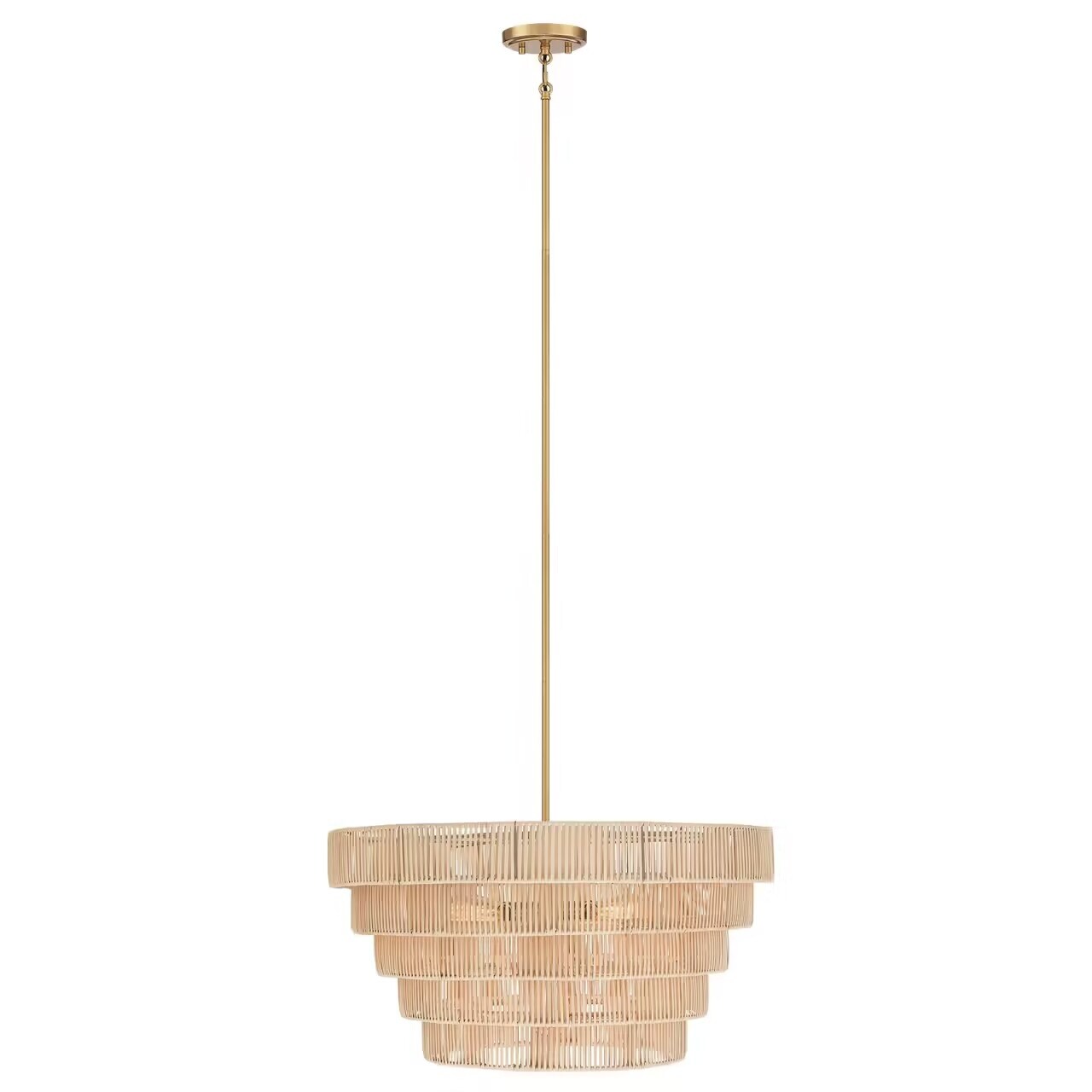 Lampadario moderno bohémien Piersan a 5 luci con paralume in rattan a più livelli - 26 pollici di larghezza