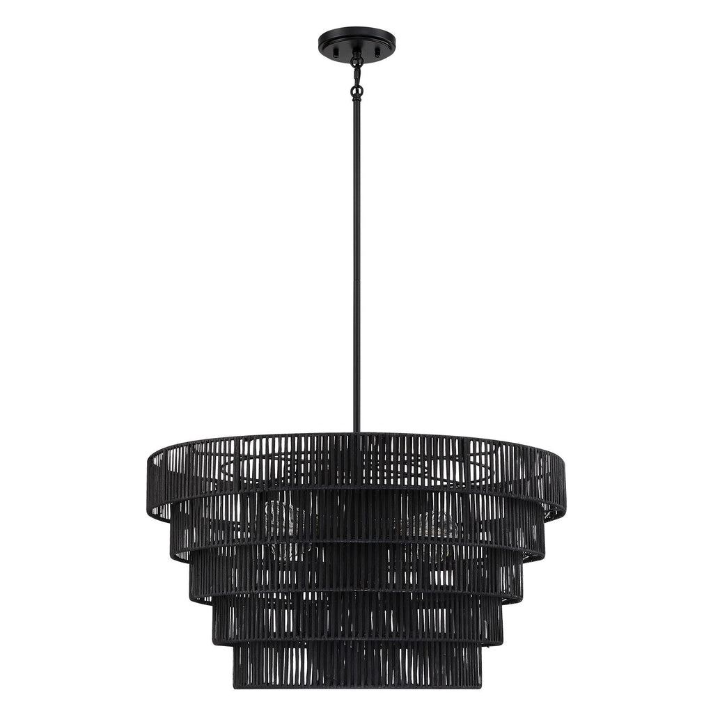 Lampadario moderno bohémien Piersan a 5 luci con paralume in rattan a più livelli - 26 pollici di larghezza