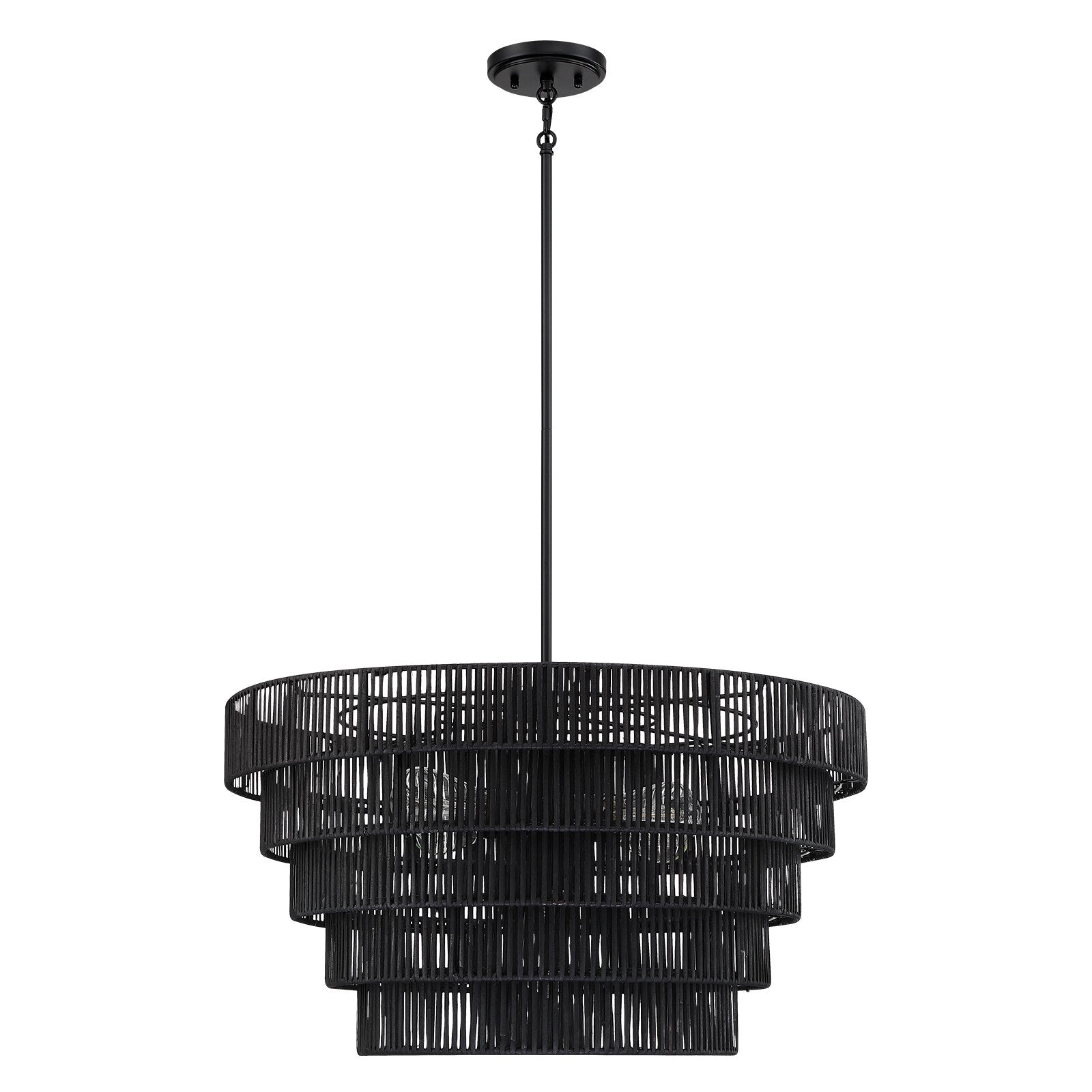 Lampadario moderno bohémien Piersan a 5 luci con paralume in rattan a più livelli - 26 pollici di larghezza
