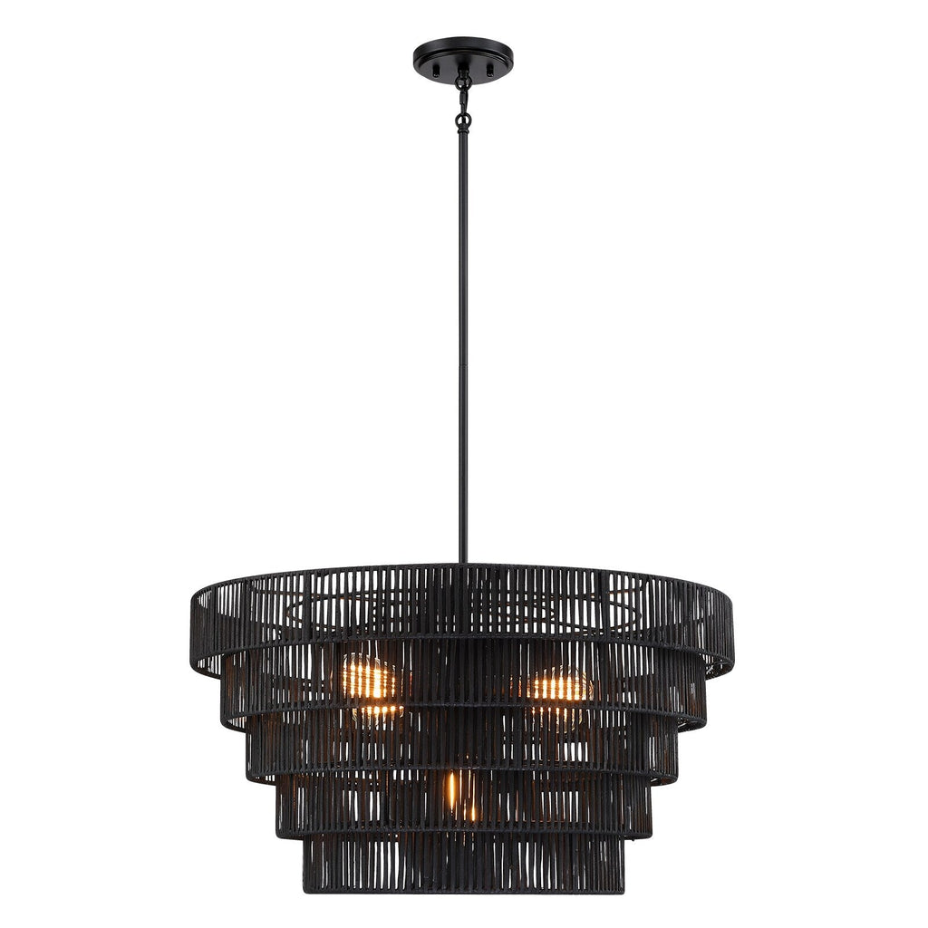 Lampadario moderno bohémien Piersan a 5 luci con paralume in rattan a più livelli - 26 pollici di larghezza