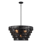 Lampadario moderno bohémien Piersan a 5 luci con paralume in rattan a più livelli - 26 pollici di larghezza