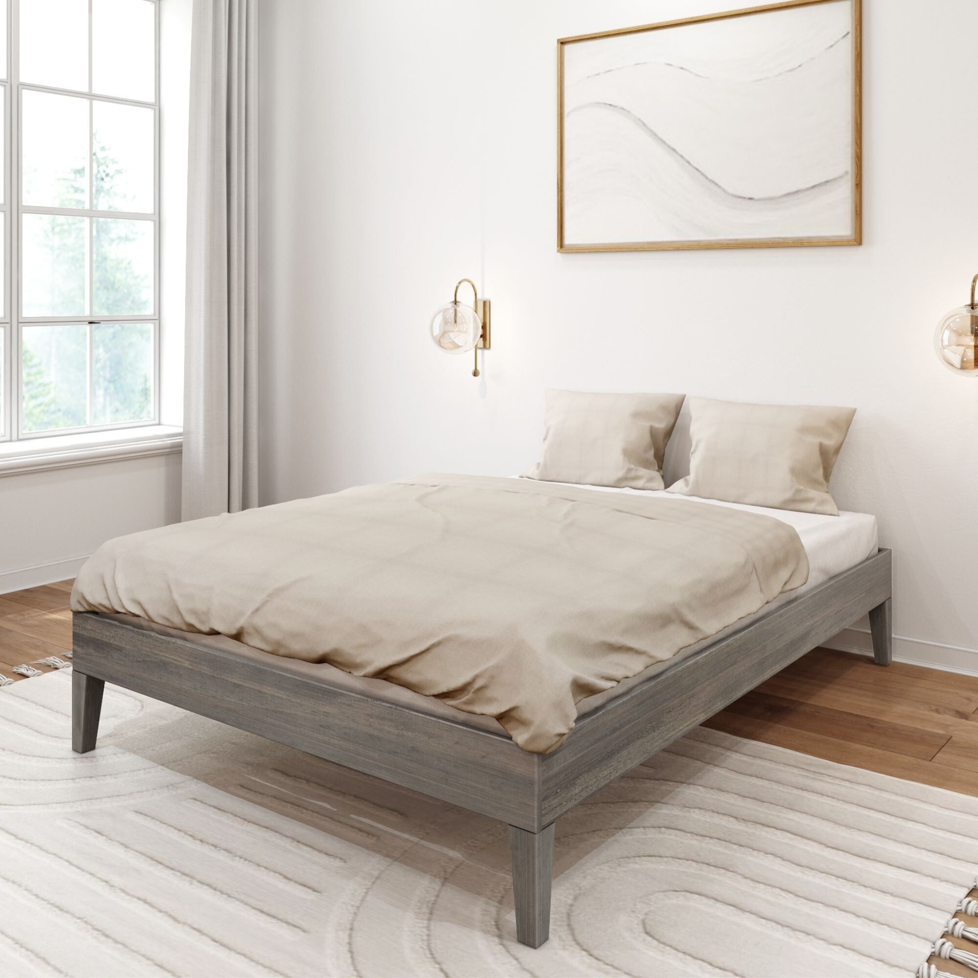 Letto a piattaforma full-size con travi e assi