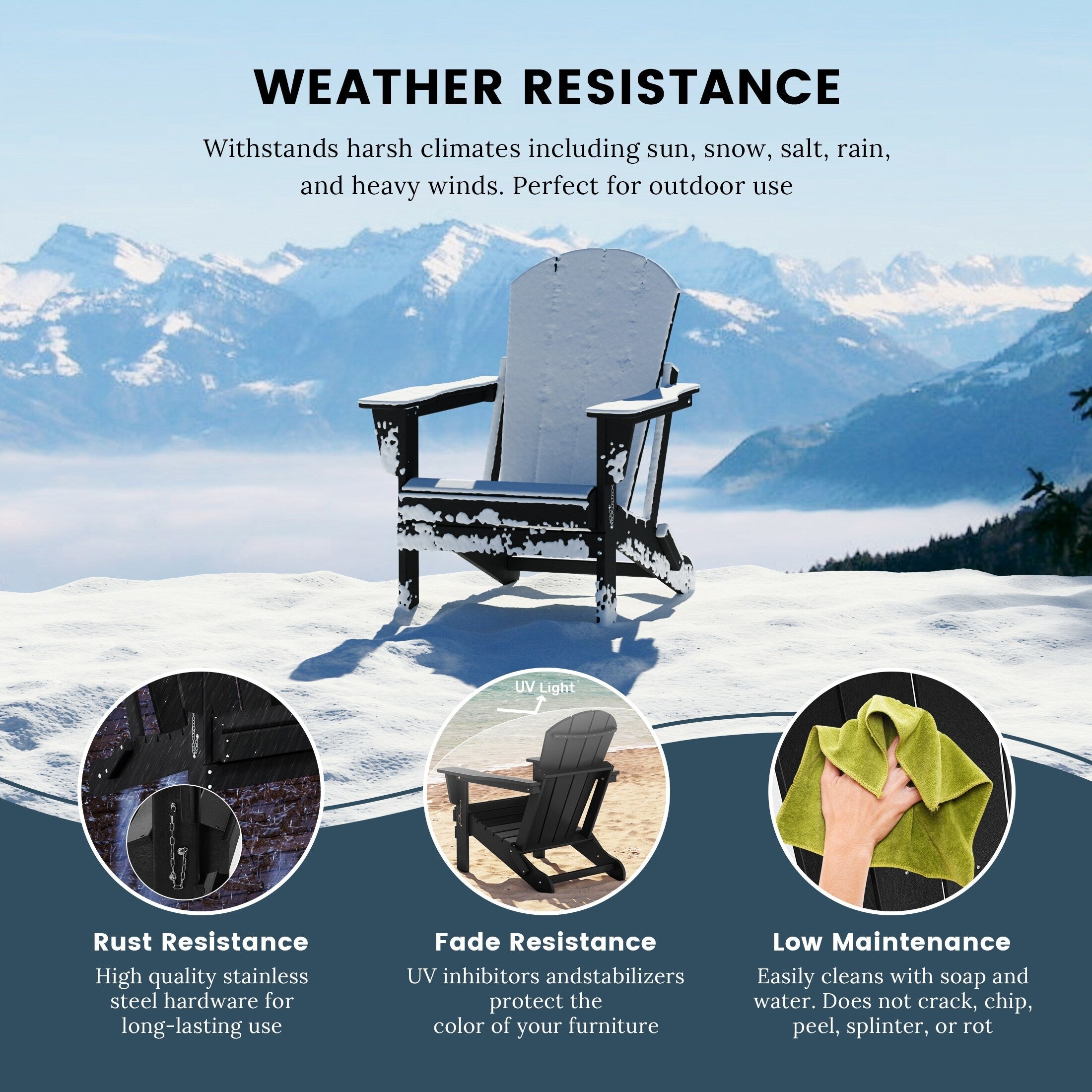 Sedie Adirondack pieghevoli per esterni e patio, resistenti alle intemperie, Polytrends Laguna (set da 4)