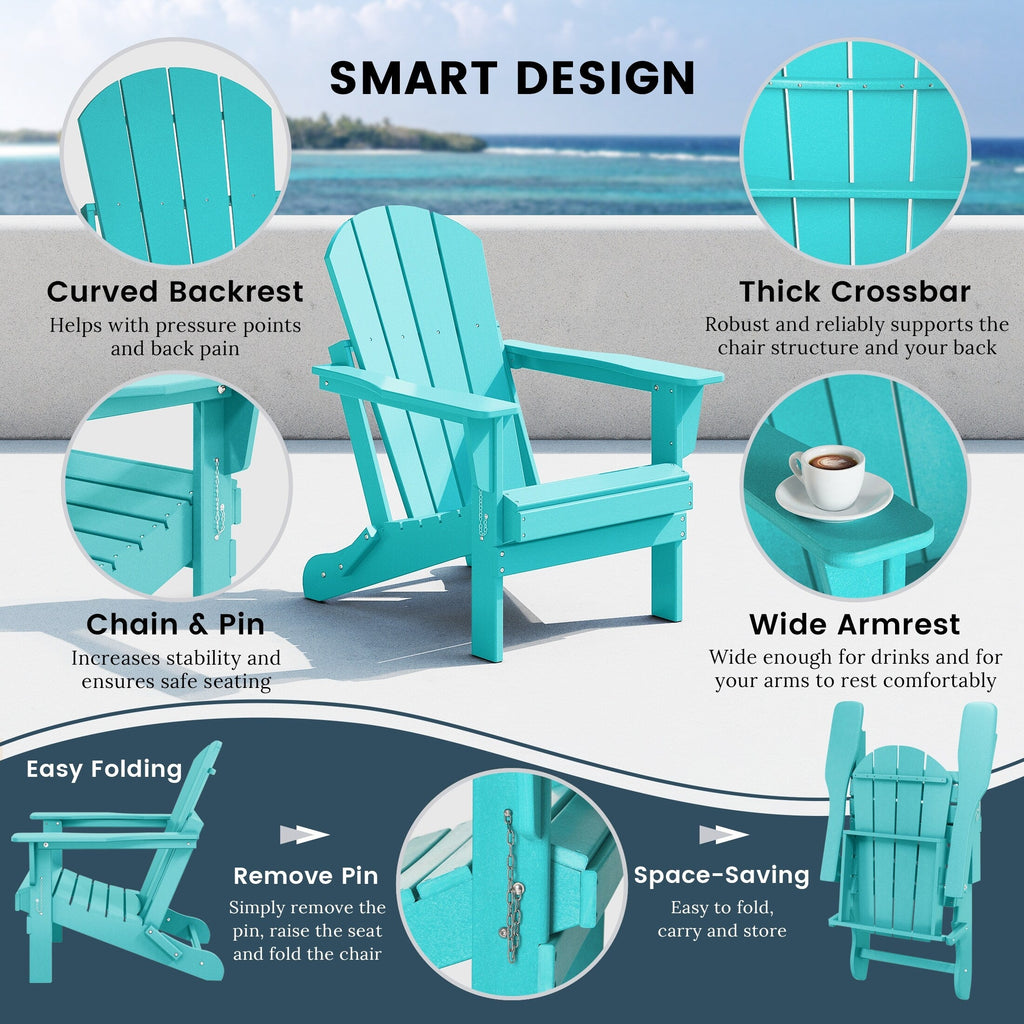 Sedie Adirondack pieghevoli per esterni e patio, resistenti alle intemperie, Polytrends Laguna (set da 4)