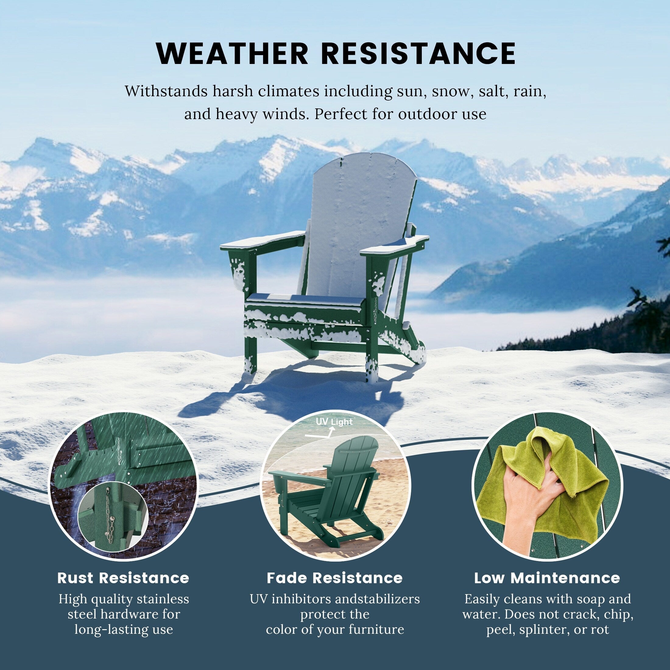 Sedie Adirondack pieghevoli per esterni e patio, resistenti alle intemperie, Polytrends Laguna (set da 4)