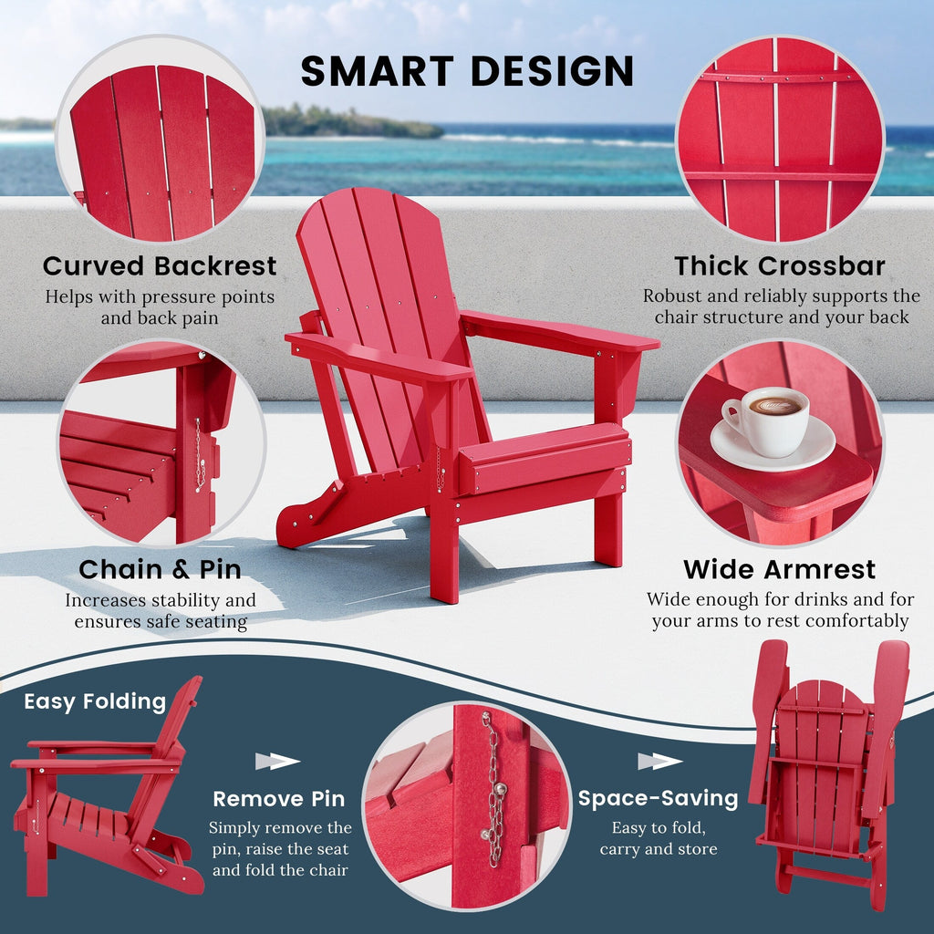 Sedie Adirondack pieghevoli per esterni e patio, resistenti alle intemperie, Polytrends Laguna (set da 4)