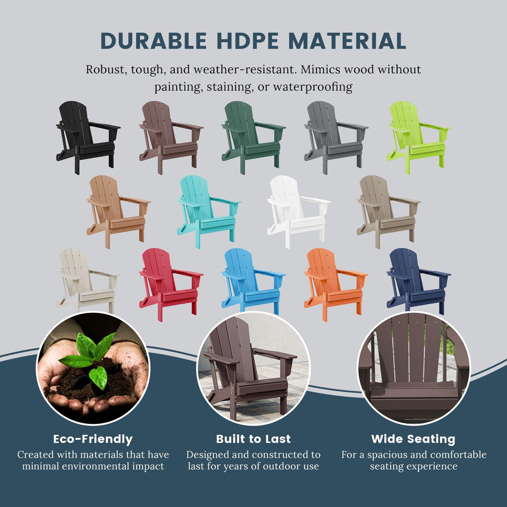 Sedie Adirondack pieghevoli per esterni e patio, resistenti alle intemperie, Polytrends Laguna (set da 4)