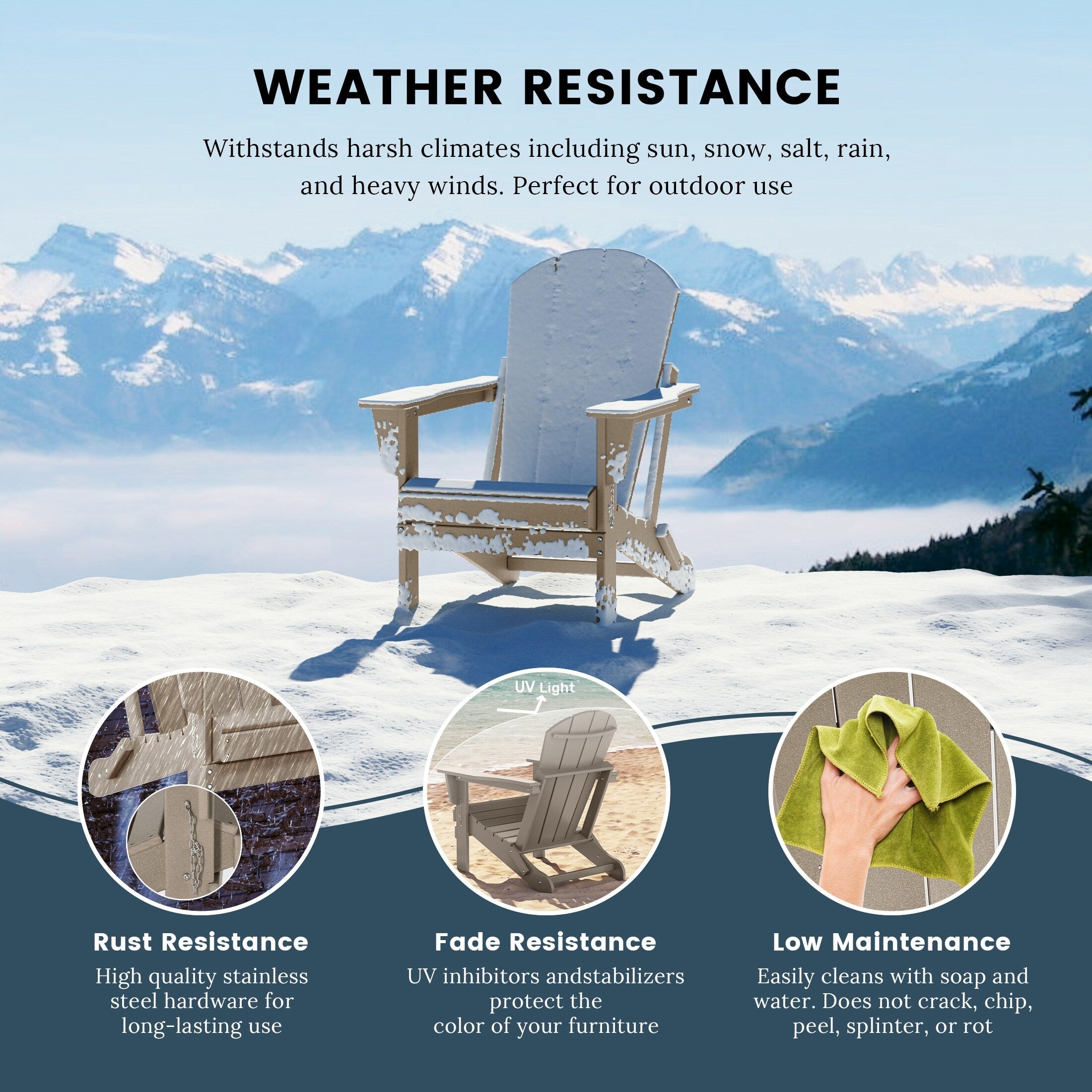 Sedie Adirondack pieghevoli per esterni e patio, resistenti alle intemperie, Polytrends Laguna (set da 4)