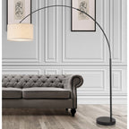 Lampada da terra ad arco regolabile in acciaio Q-Max 81 con paralume extra large e base in marmo