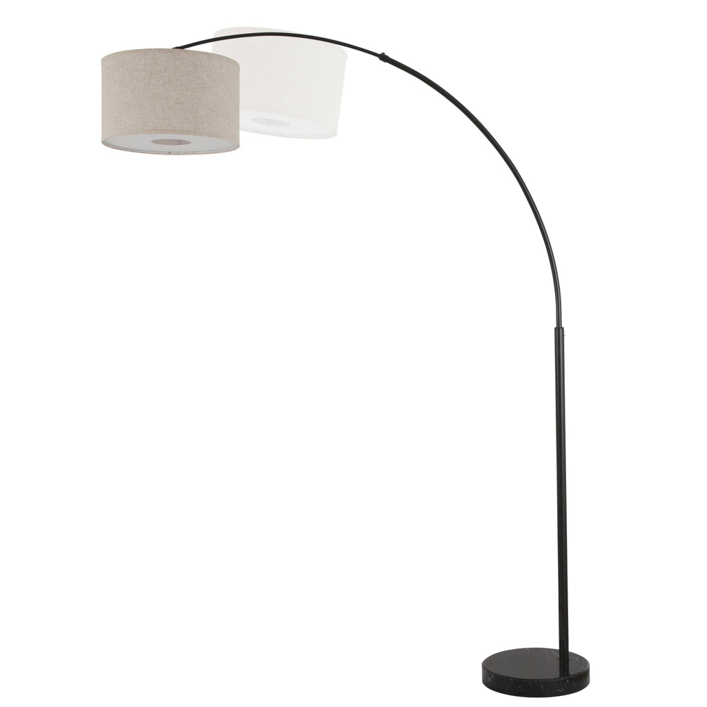 Lampada da terra ad arco regolabile in acciaio Q-Max 81 con paralume extra large e base in marmo