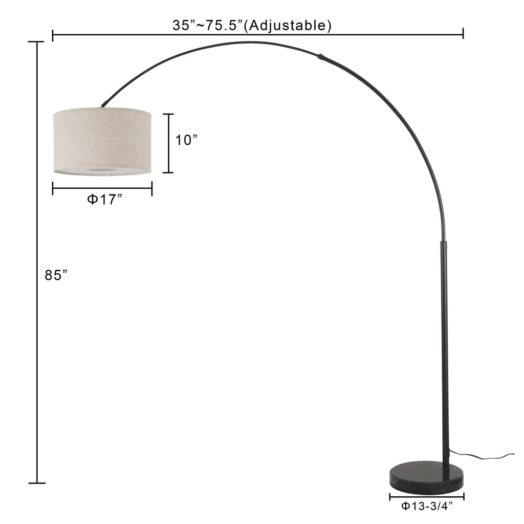Lampada da terra ad arco regolabile in acciaio Q-Max 81 con paralume extra large e base in marmo