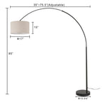 Lampada da terra ad arco regolabile in acciaio Q-Max 81 con paralume extra large e base in marmo