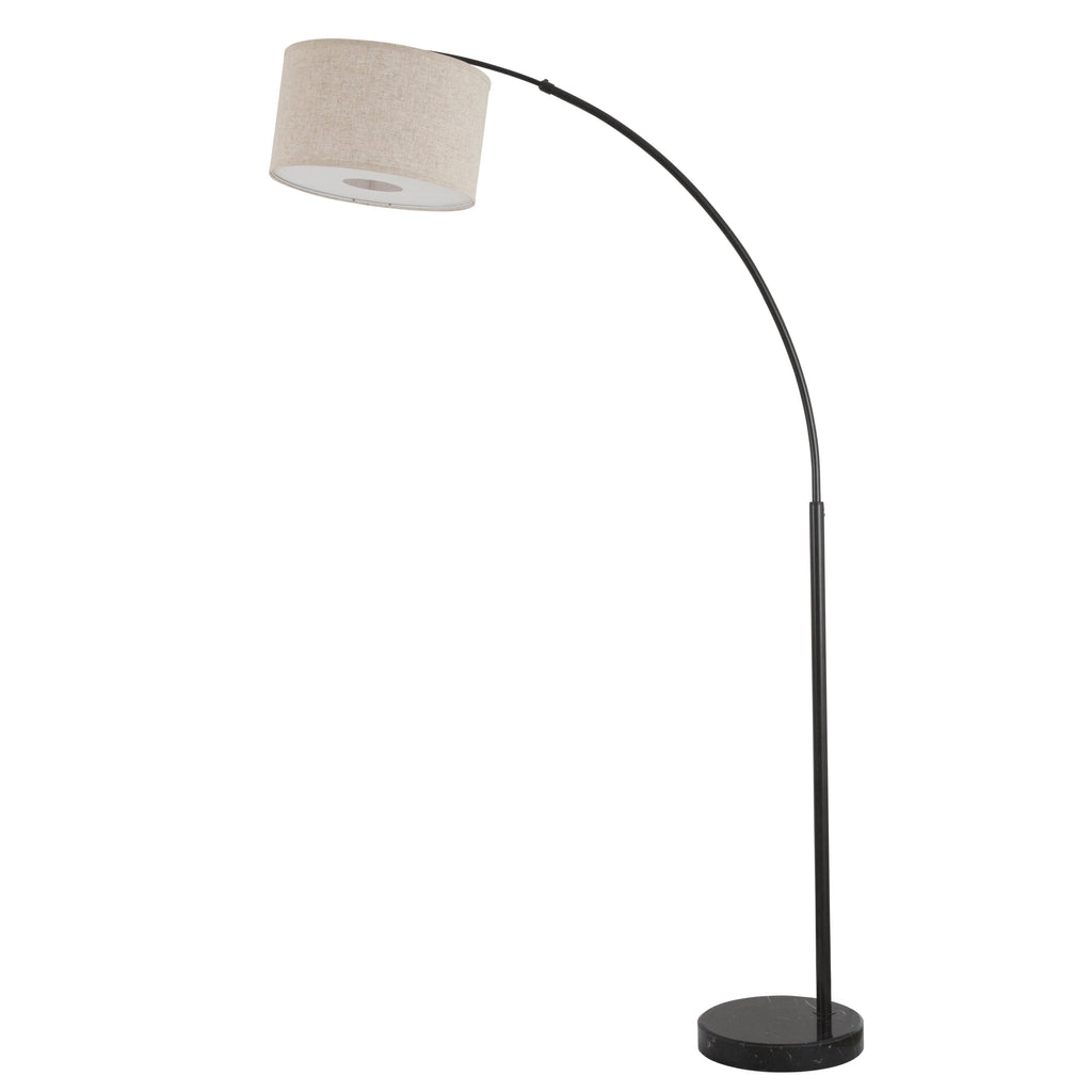 Lampada da terra ad arco regolabile in acciaio Q-Max 81 con paralume extra large e base in marmo