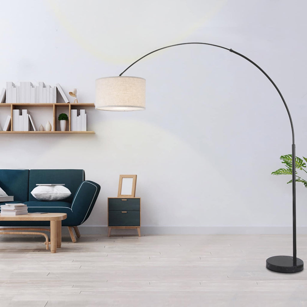 Lampada da terra ad arco regolabile in acciaio Q-Max 81 con paralume extra large e base in marmo