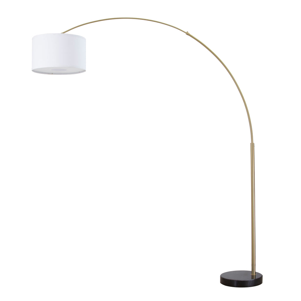 Lampada da terra ad arco regolabile in acciaio Q-Max 81 con paralume extra large e base in marmo