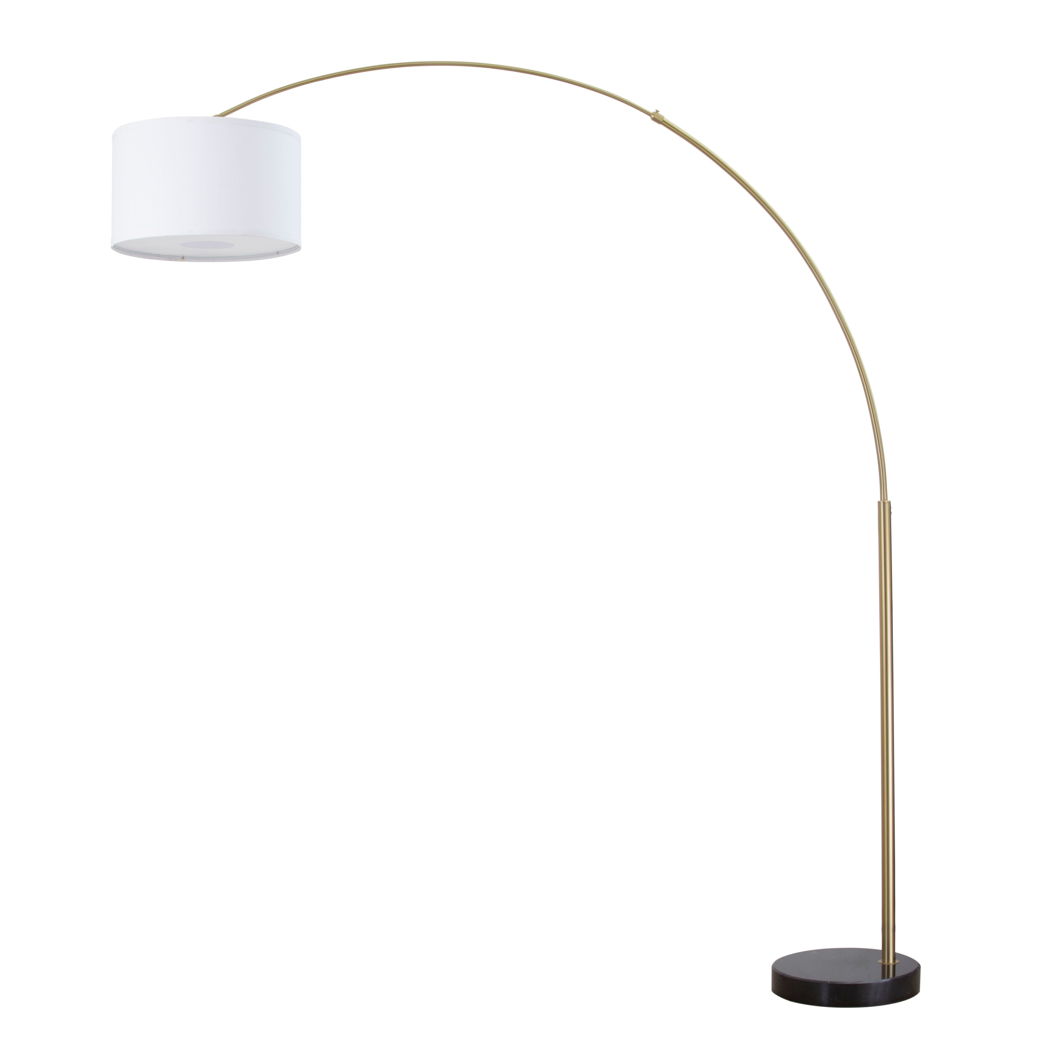 Lampada da terra ad arco regolabile in acciaio Q-Max 81 con paralume extra large e base in marmo