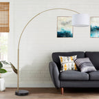 Lampada da terra ad arco regolabile in acciaio Q-Max 81 con paralume extra large e base in marmo