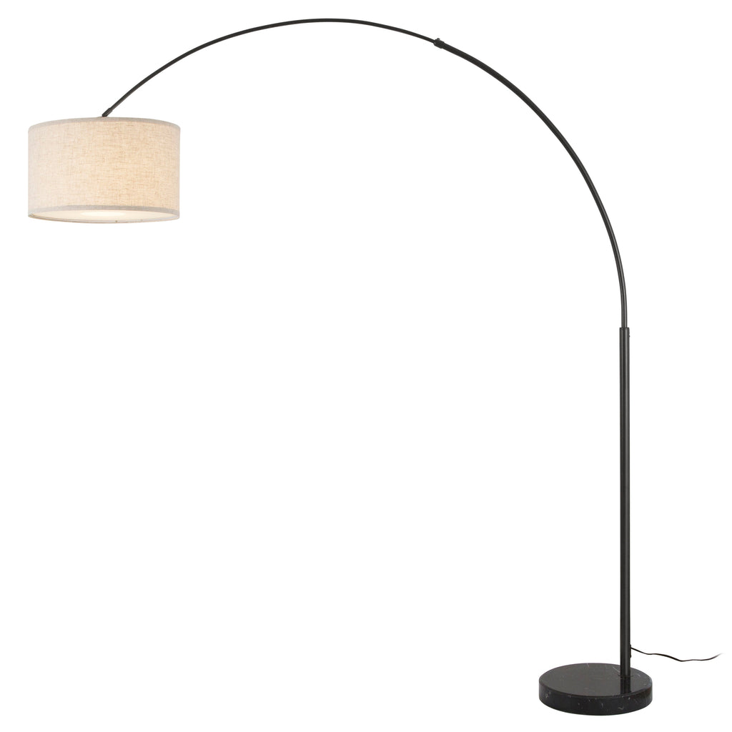 Lampada da terra ad arco regolabile in acciaio Q-Max 81 con paralume extra large e base in marmo