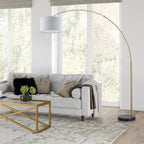 Lampada da terra ad arco regolabile in acciaio Q-Max 81 con paralume extra large e base in marmo