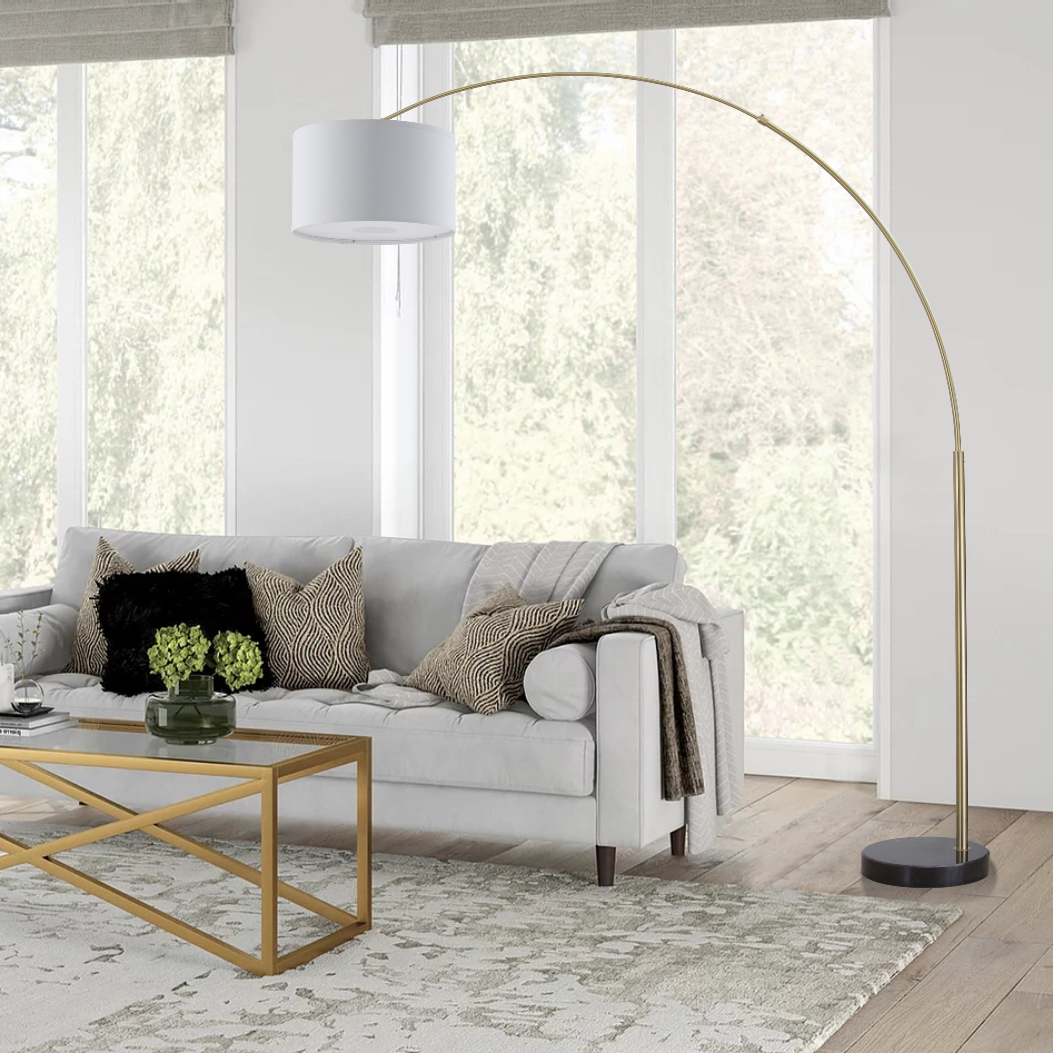 Lampada da terra ad arco regolabile in acciaio Q-Max 81 con paralume extra large e base in marmo