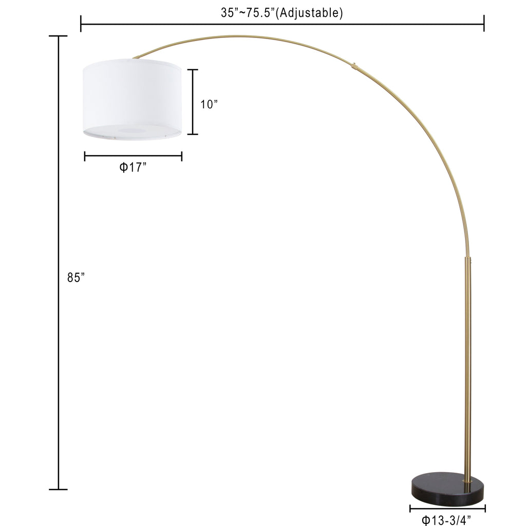 Lampada da terra ad arco regolabile in acciaio Q-Max 81 con paralume extra large e base in marmo