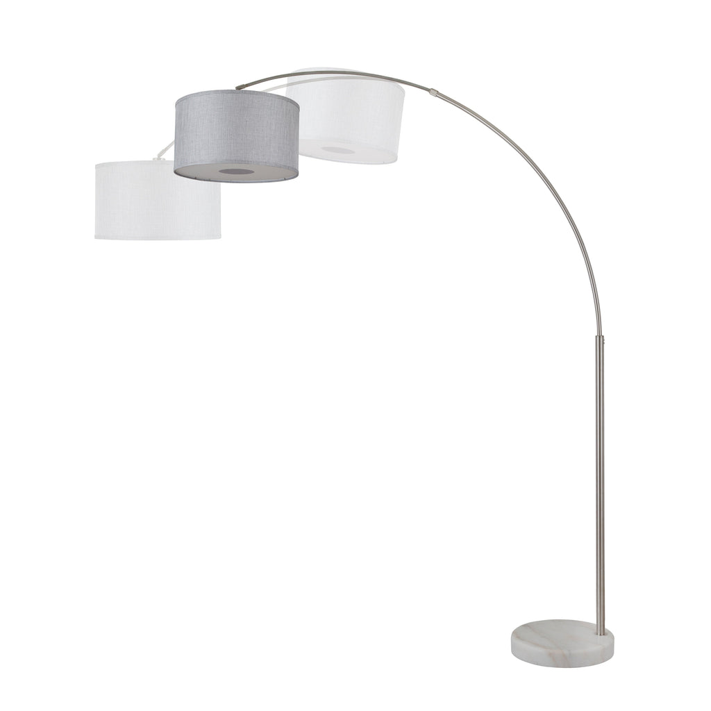 Lampada da terra ad arco regolabile in acciaio Q-Max 81 con paralume extra large e base in marmo