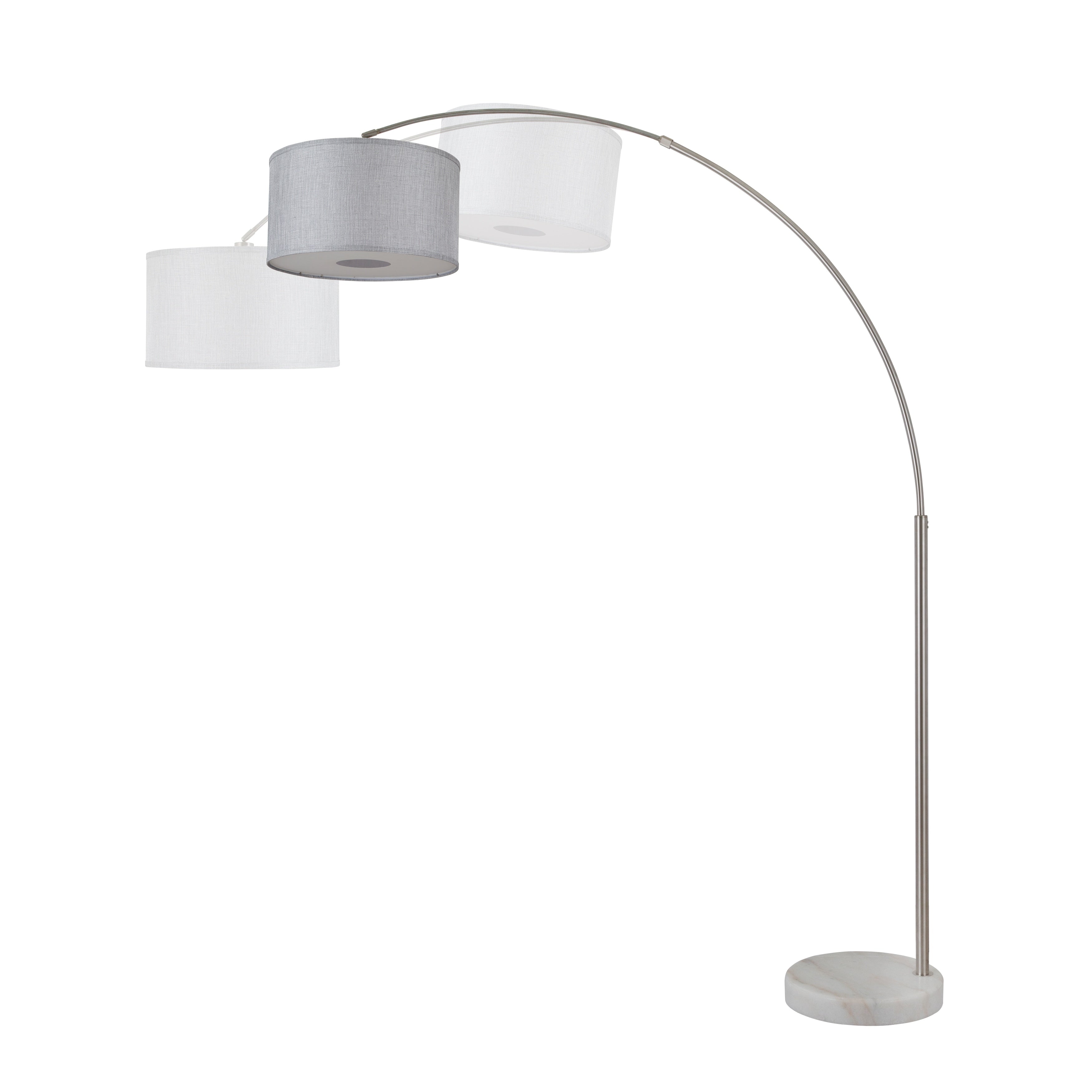 Lampada da terra ad arco regolabile in acciaio Q-Max 81 con paralume extra large e base in marmo