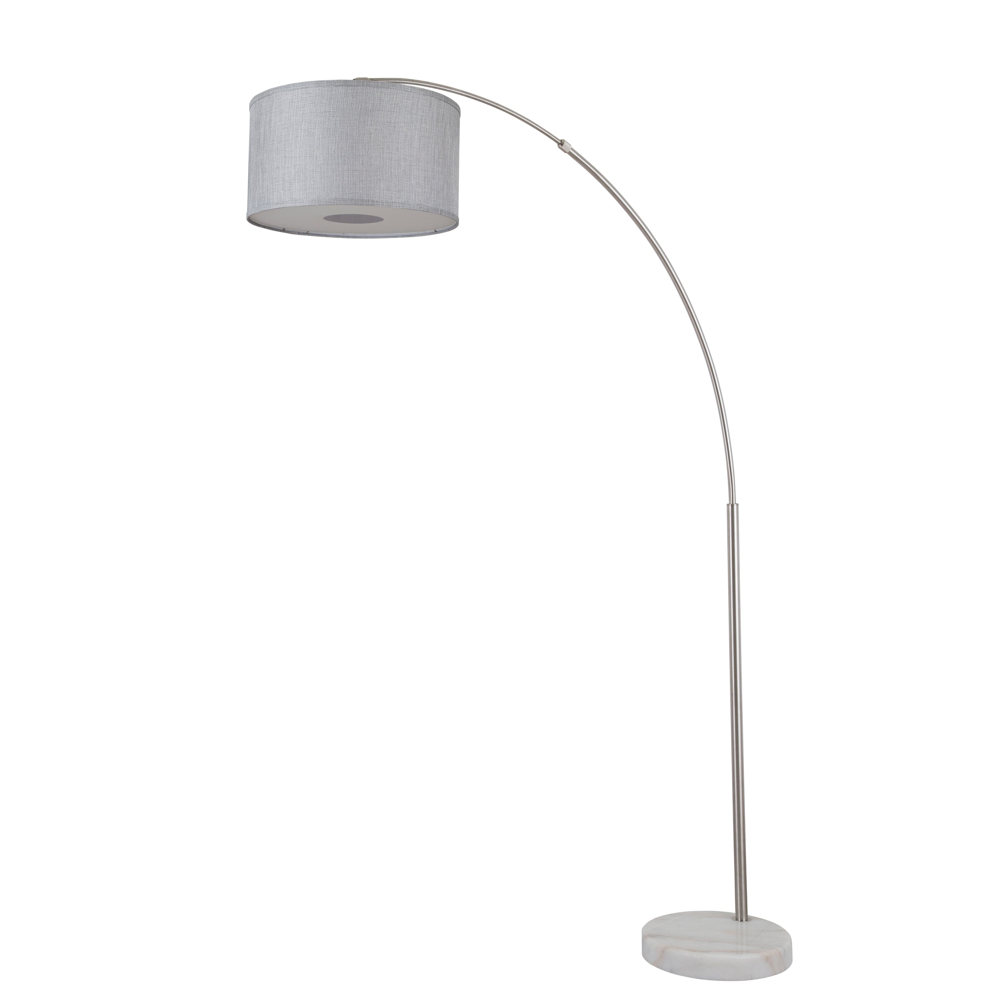 Lampada da terra ad arco regolabile in acciaio Q-Max 81 con paralume extra large e base in marmo