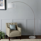 Lampada da terra ad arco regolabile in acciaio Q-Max 81 con paralume extra large e base in marmo