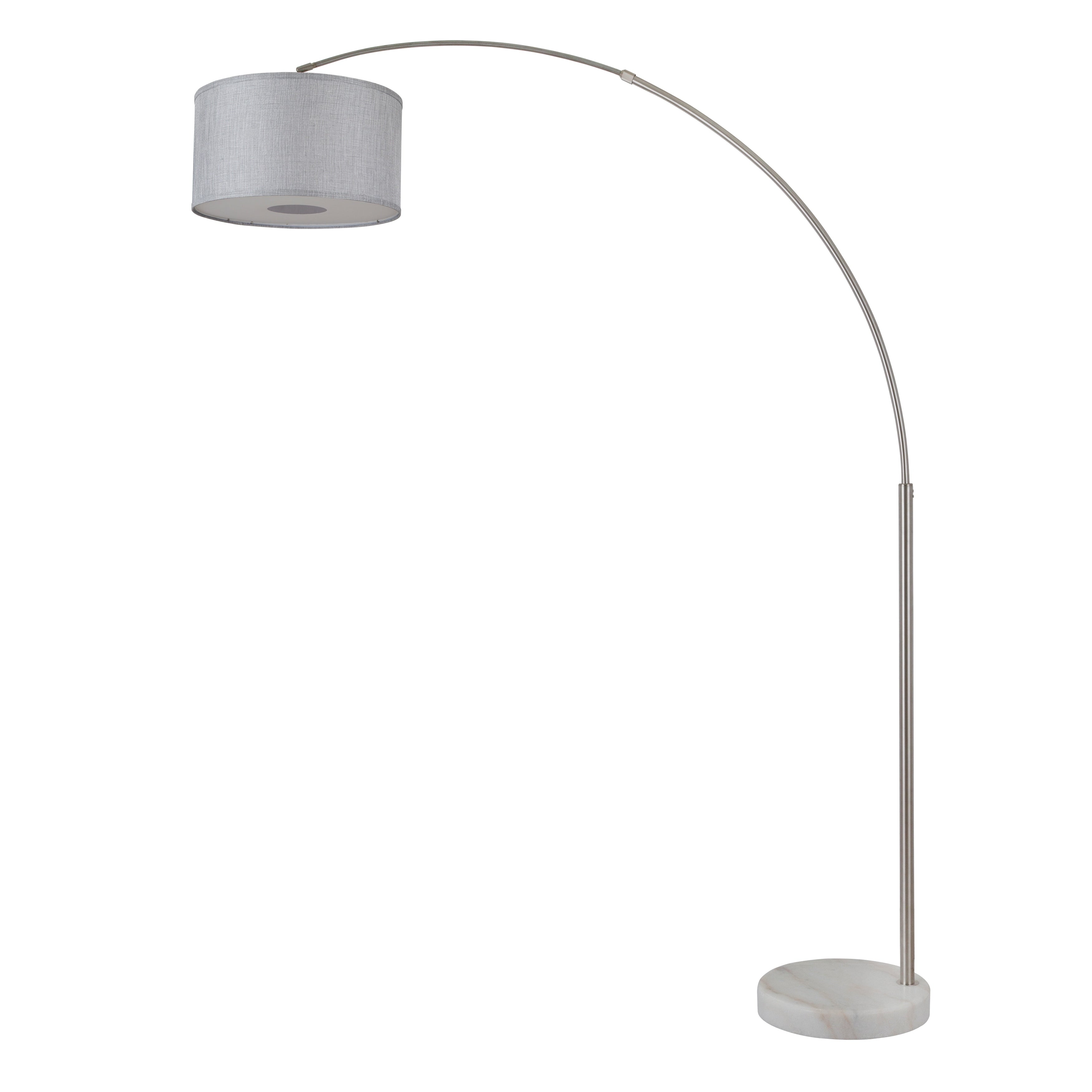 Lampada da terra ad arco regolabile in acciaio Q-Max 81 con paralume extra large e base in marmo