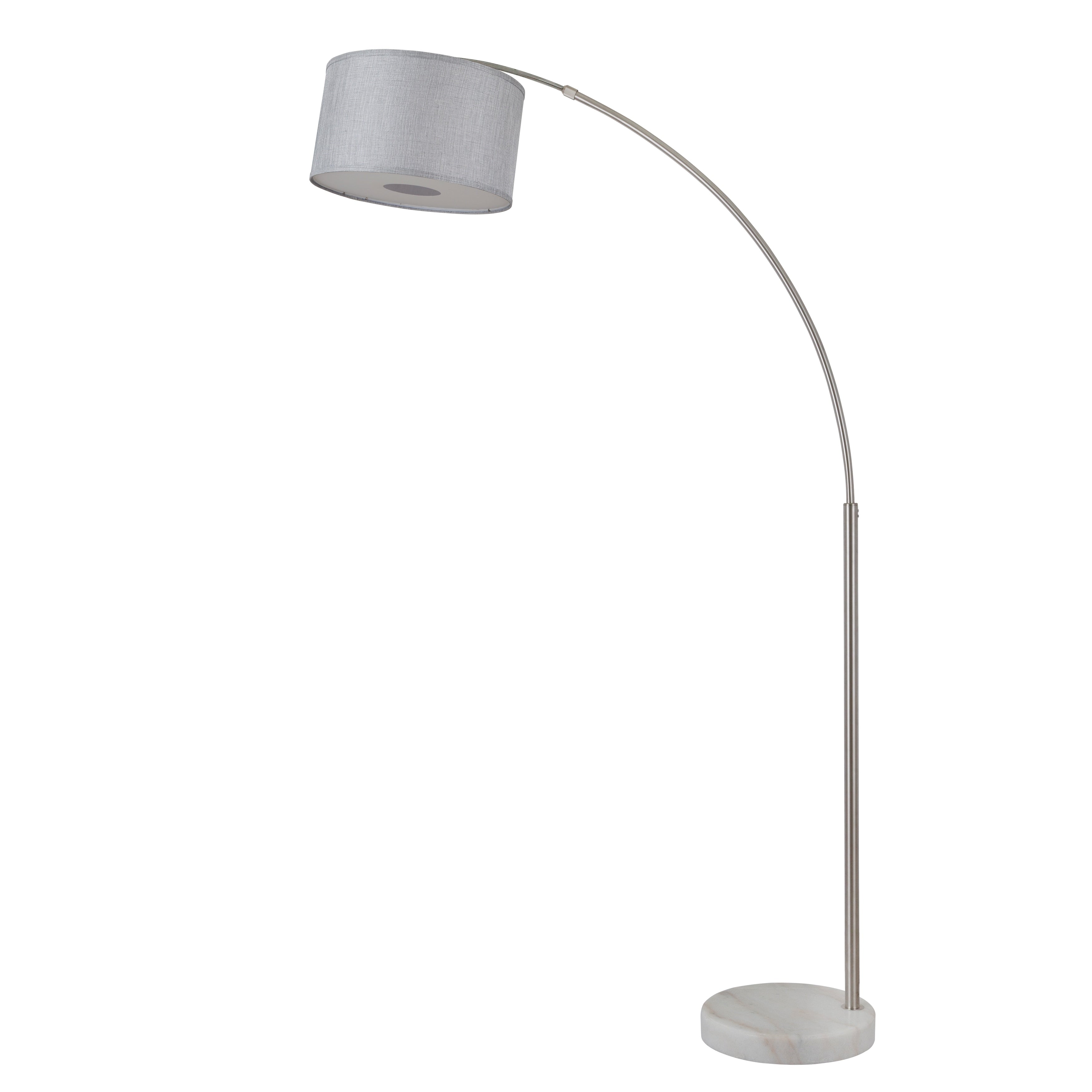 Lampada da terra ad arco regolabile in acciaio Q-Max 81 con paralume extra large e base in marmo