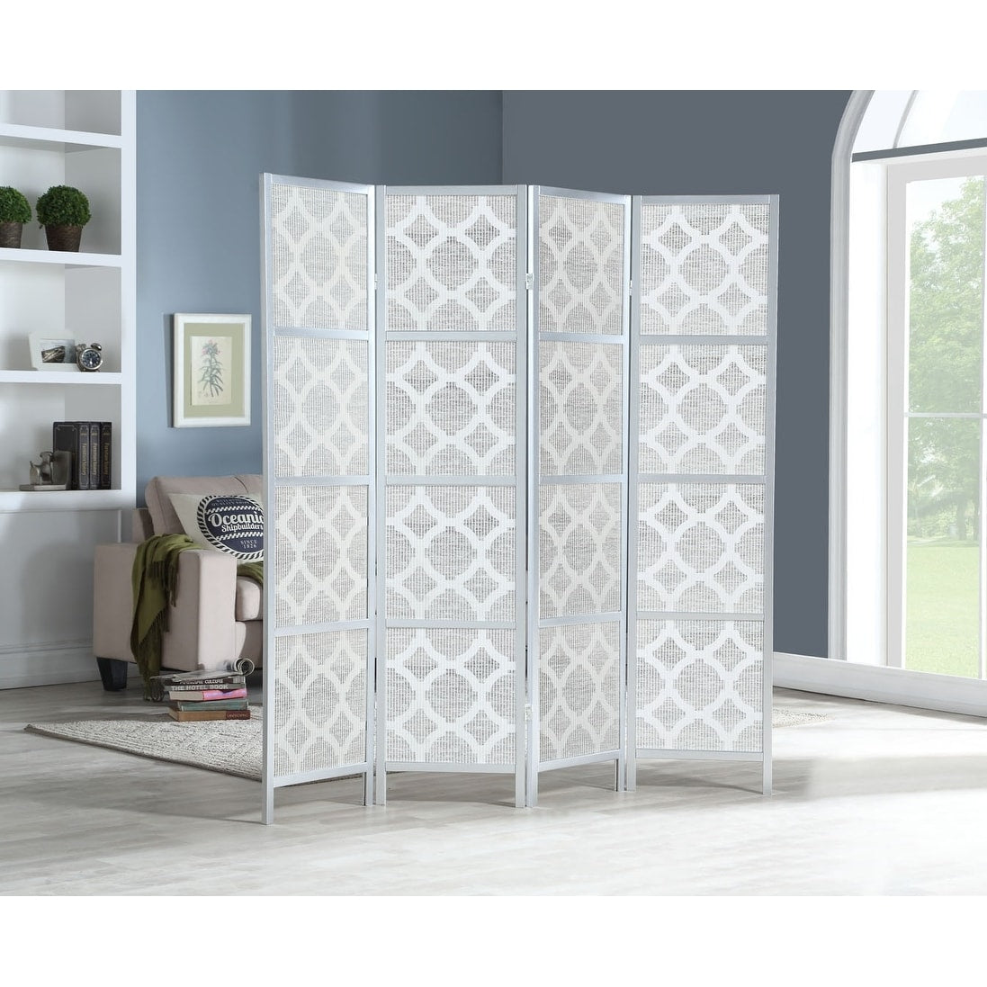 Divisorio per ambienti a 4 pannelli con motivo a rombi infuso di quadrifoglio di Roundhill Furniture