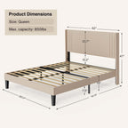 Letto imbottito con canali verticali queen/full e testiera wingback