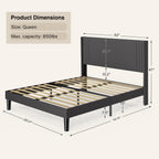 Letto imbottito con canali verticali queen/full e testiera wingback